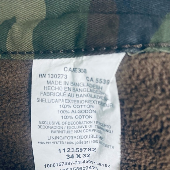 Wrangler, Green Camo, Mens 34x32 Straight Leg Fleece Lined Cargo Pants-NWT - Picture 10 of 12